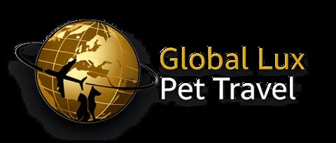 Global Lux Pet Travel logo featuring a golden globe with a silhouette of a traveler and an orbiting ring